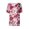 Women's Fashion Casual V,Neck Short,Sleeve T,Shirt With Decorative Buttons And Valentine's Day Print Top