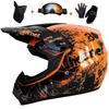 Full Face Motocross Helmet Kit Dot/Ece - For Adults & Youth - Comes With Mx Goggles & Gloves