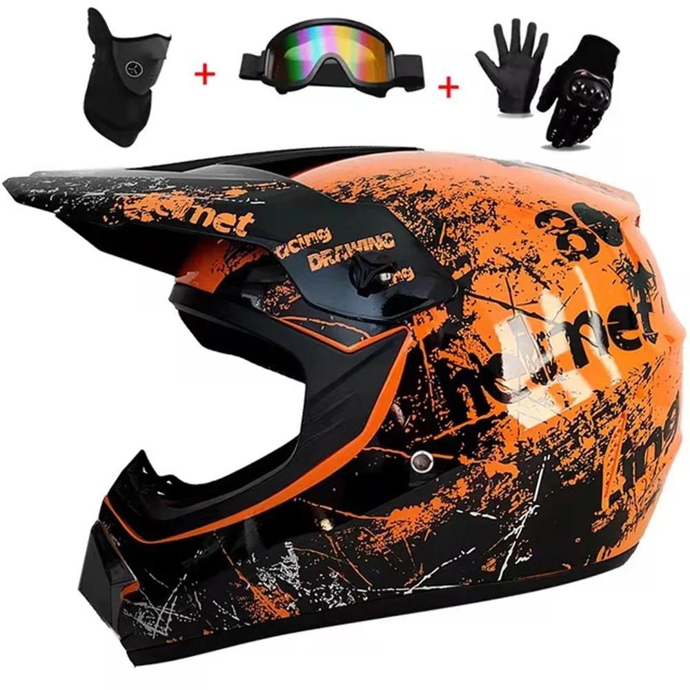Full Face Motocross Helmet Kit Dot/Ece - For Adults & Youth - Comes With Mx Goggles & Gloves