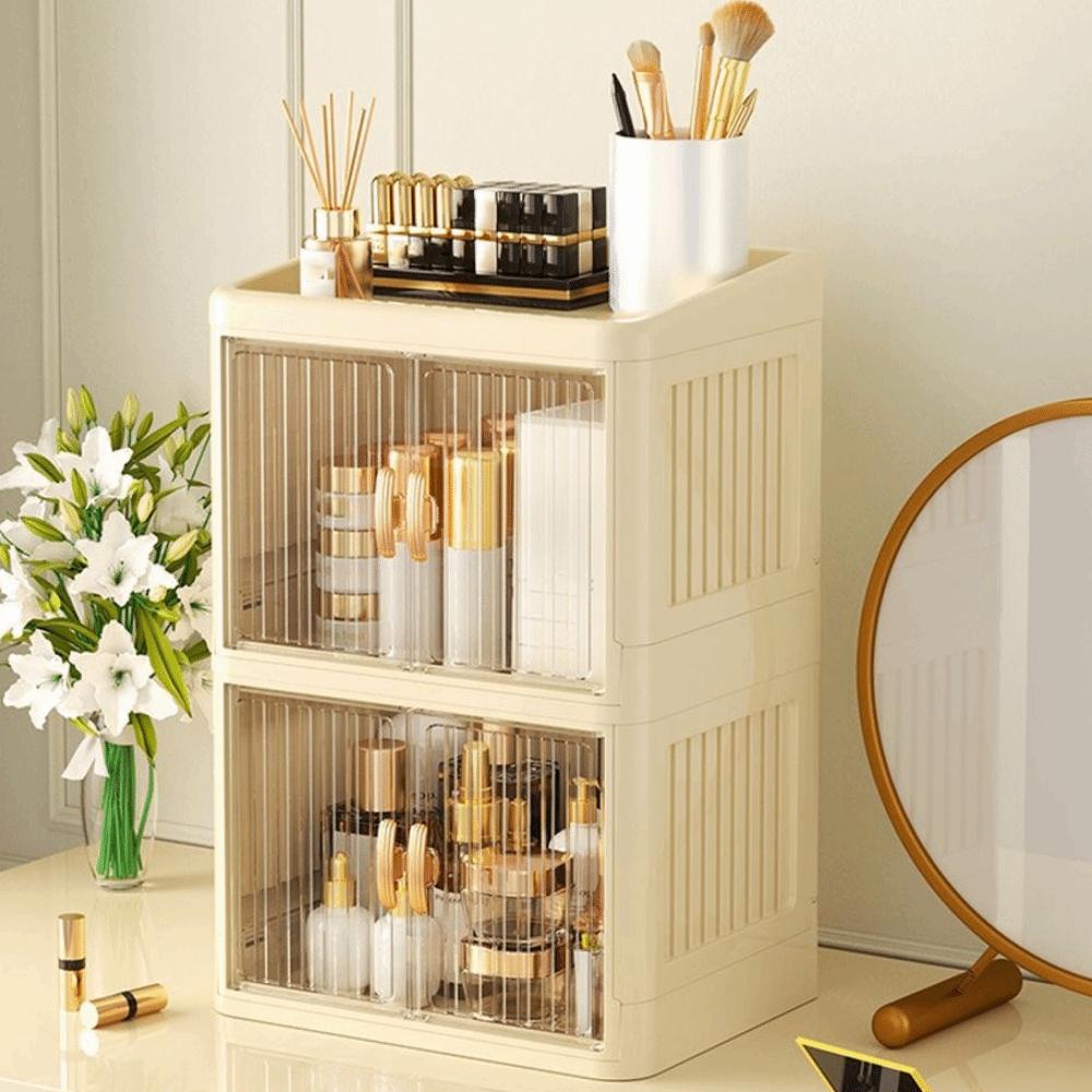 Transparent Cosmetics Storage Box Flat Cover Double Door Storage Box Storage Rack  Bedroom