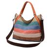 Canvas Shoulder Bag Ladies Handbag Contrast Color Bag Striped Fashion Retro Large-capacity One-shoulder Messenger Bag