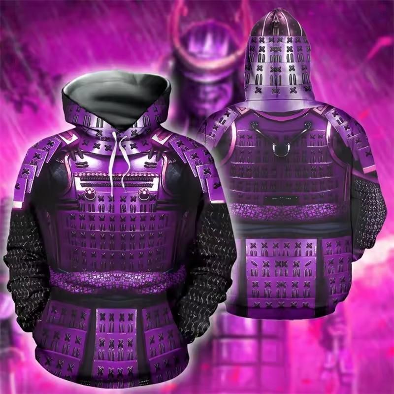 Bluzy z nadrukiem 3D Samuraja dla mężczyzn Rycerze w zbroi Graficzna bluza z kapturem Moda dziecięca Fajne bluzy Zima Harajuku Top Pulower