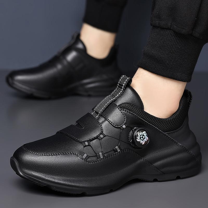 Men's Leather Lace-Up Casual Sneakers Breathable Male Flats Comfortable Walking Shoes for Men Lightweight Athletic Outdoor Shoes