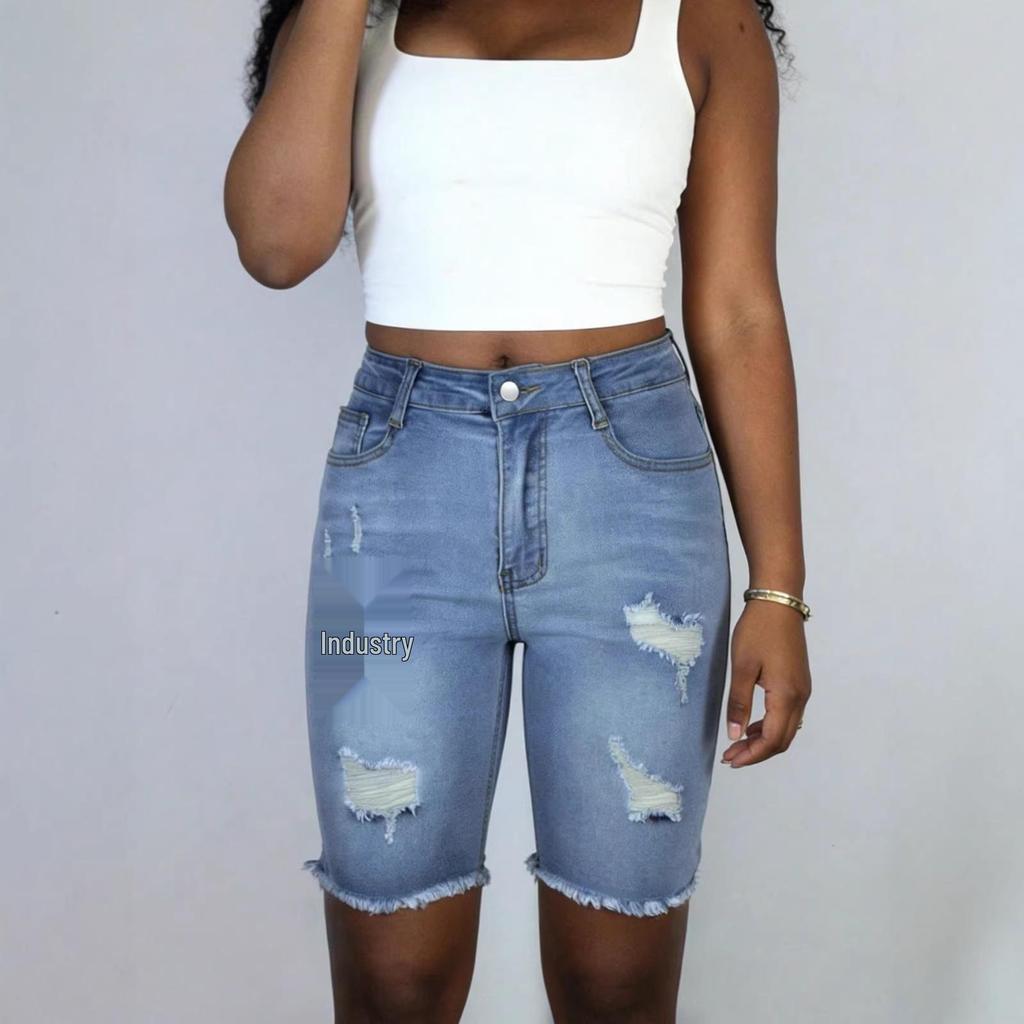 2026 Summer Trendy American Women's Denim Shorts Street Fashion Slim-fit Jeans