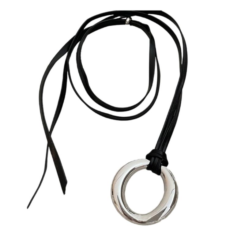 

Fashionable Leather Rope Round Pendant Necklace Featuring Sturdy Materials Jewelry Accessory for Fashion Enthusiasts 1 серебряный