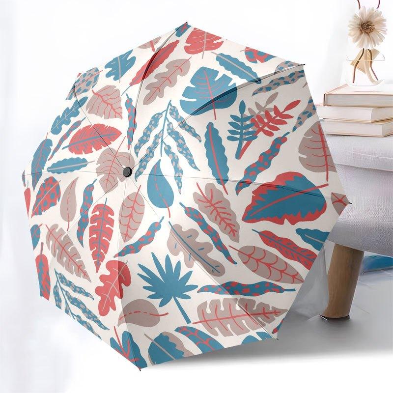 Exotic Leaf Patterned Fabric-Perfect for Home Decor&Crafting!Umbrella with Cute Design,Portable 3-Fold Compact Umbrella for Men&Women,Valent