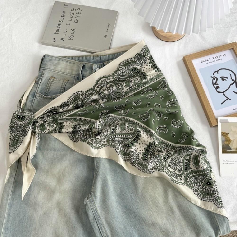 Multi-Functional Triangle Scarf Silk Satin Decorative Headscarf Casual Waist Belt  Women Girls