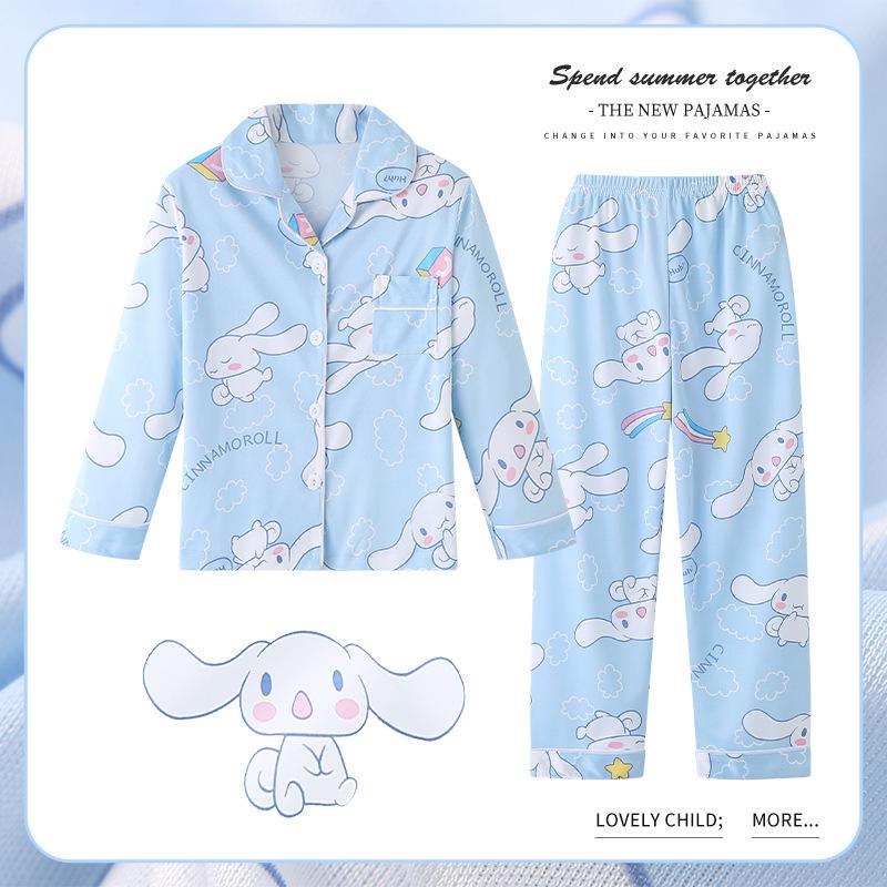 Children's Spring/Autumn Cartoon Print Pajamas, Long-Sleeve Cardigan Style for Boys and Girls