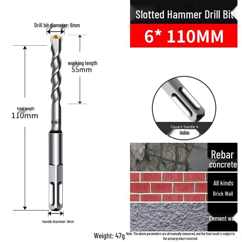

Four-Flute Hammer Drill Bit for Concrete and Wall Penetration with Round & Square Shank