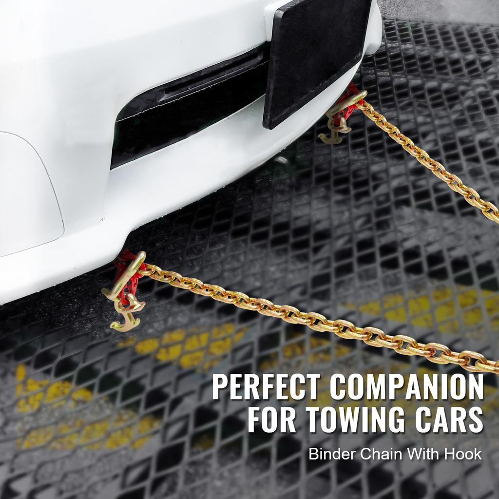 SucceBuy G80 V Towing Binder Chain with R/T/J Hook & Grab Hooks Transport Tow Bridle Chain for Flatbed Truck Wrecker Recovery