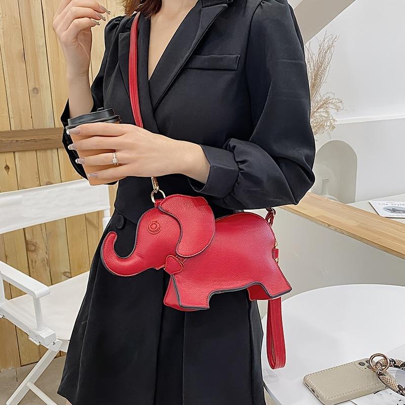 Elephant Crossbody Messenger Bag, Casual Animal Theme, Adjustable Strap, Zipper Closure, Polyester Lining, Solid Color