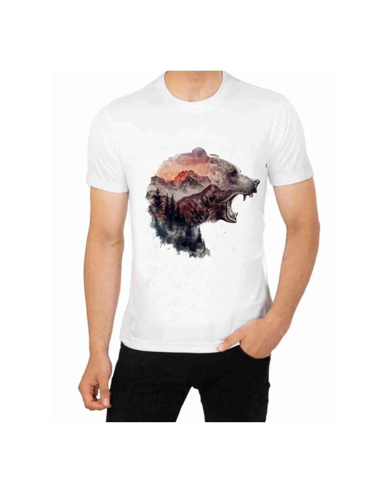 Grizzly Bear Hungary MaD Unique T-Shirt for Men Apparel Wildlife Animal Art 2XL