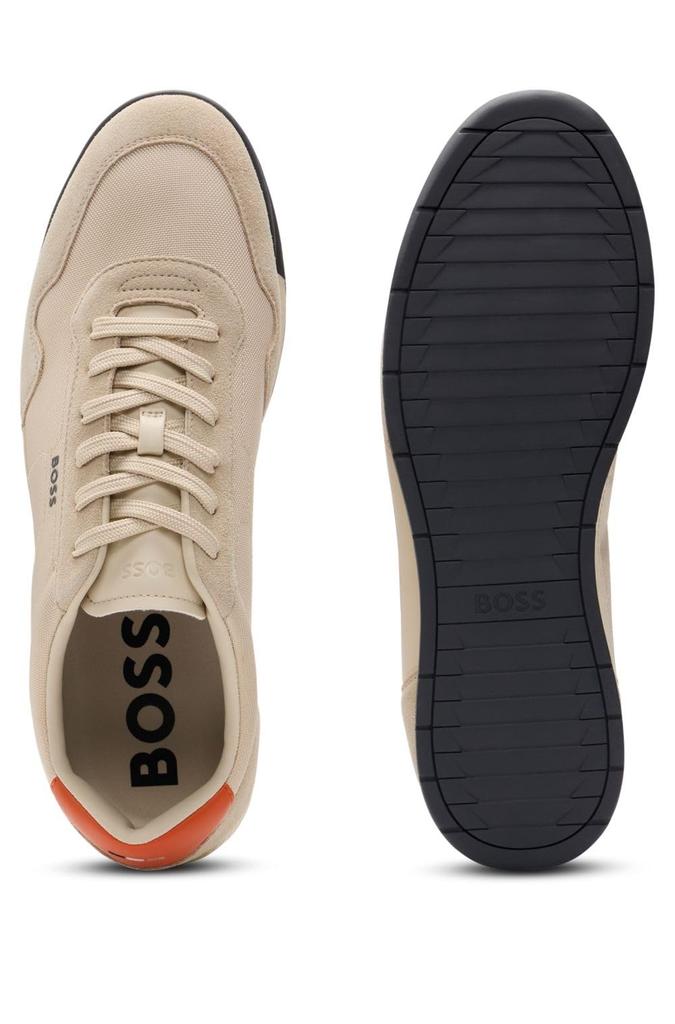 Suede Detail Mixed Material Sneakers for Size Beige [BOSS] Lace-Up Men, 43,
