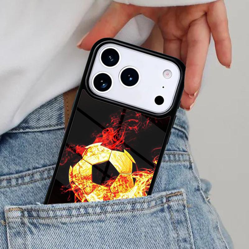 Fire Football Soccer Ball Phone Case for iPhone 16e 15 14 13 12 17 Pro Max Plus Air 17pro Cover Coque