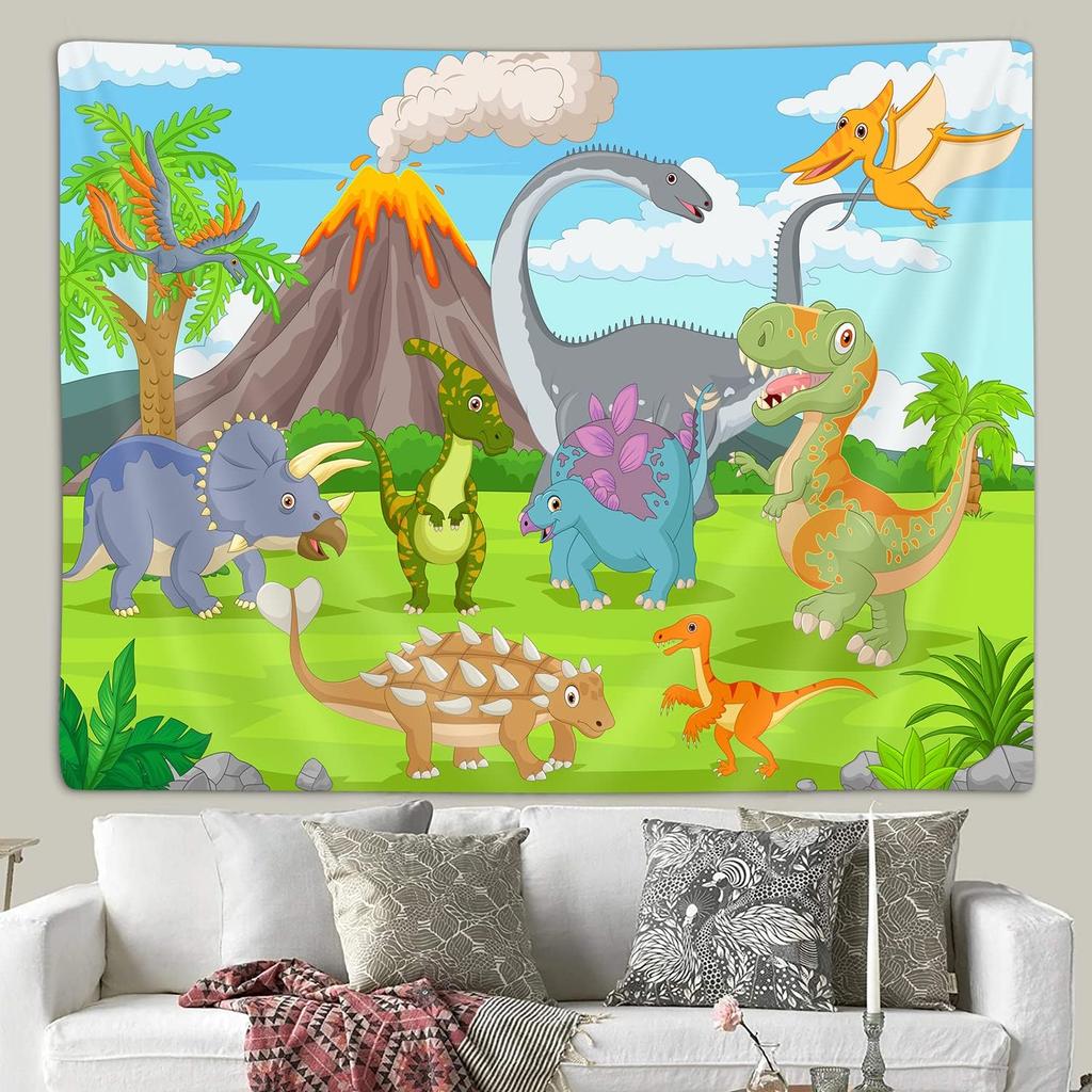 Cartoon Dinosaur Tapestry for Boys Kids Bedroom, Cute Animal Dinosaur Art Tapestries Wall Hanging for School Classroom Anime