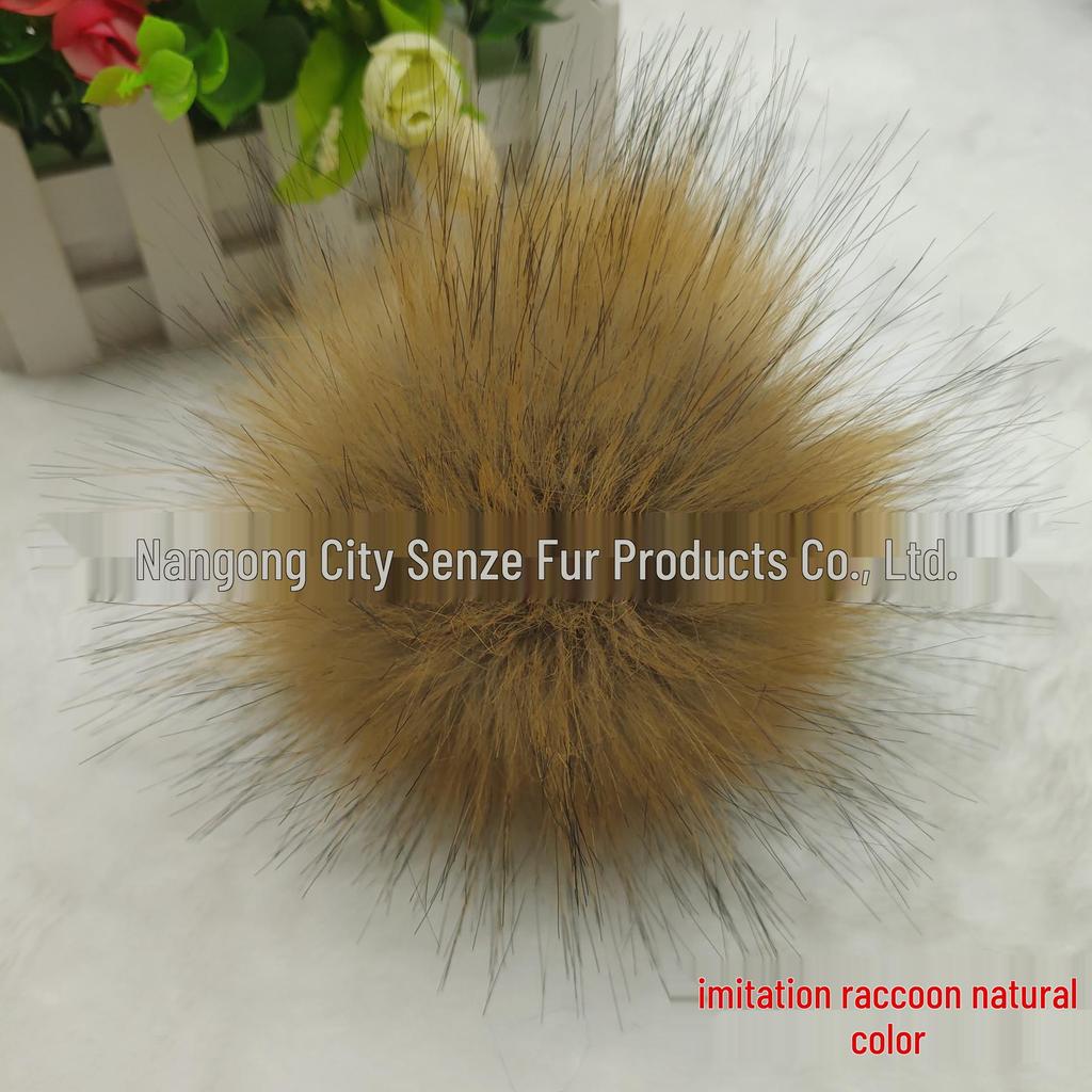 Artificial Fur Pom-Pom Hat with Faux Raccoon, Fox, and Rabbit Pom-Poms