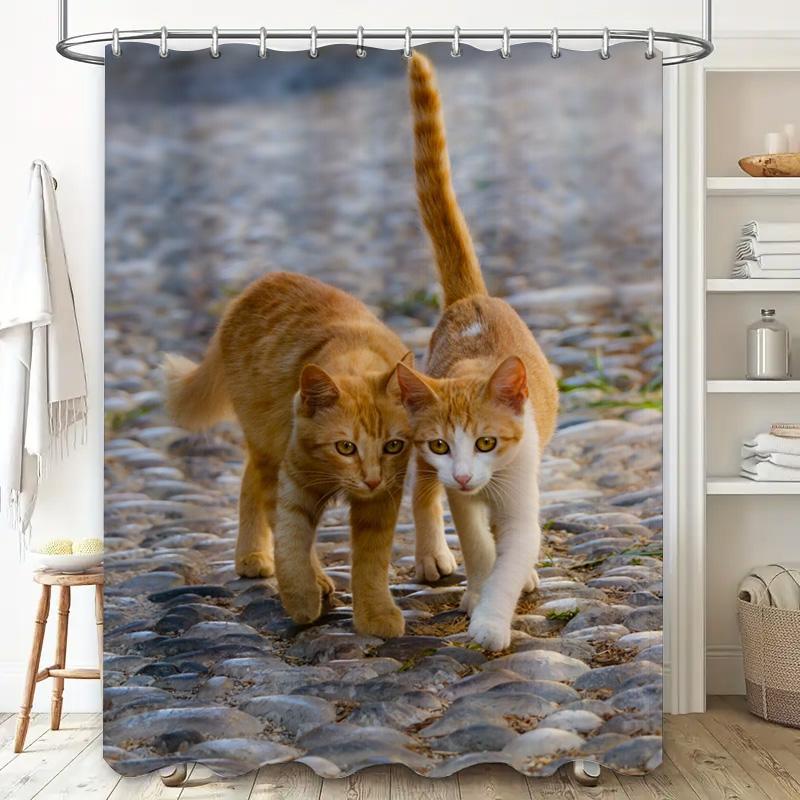 Sprchový závěs s potiskem koček Koupelnová dekorace pro milovníky koček Omyvatelný Voděodolný Design zvířecího mazlíčka Závěsný na stěnu