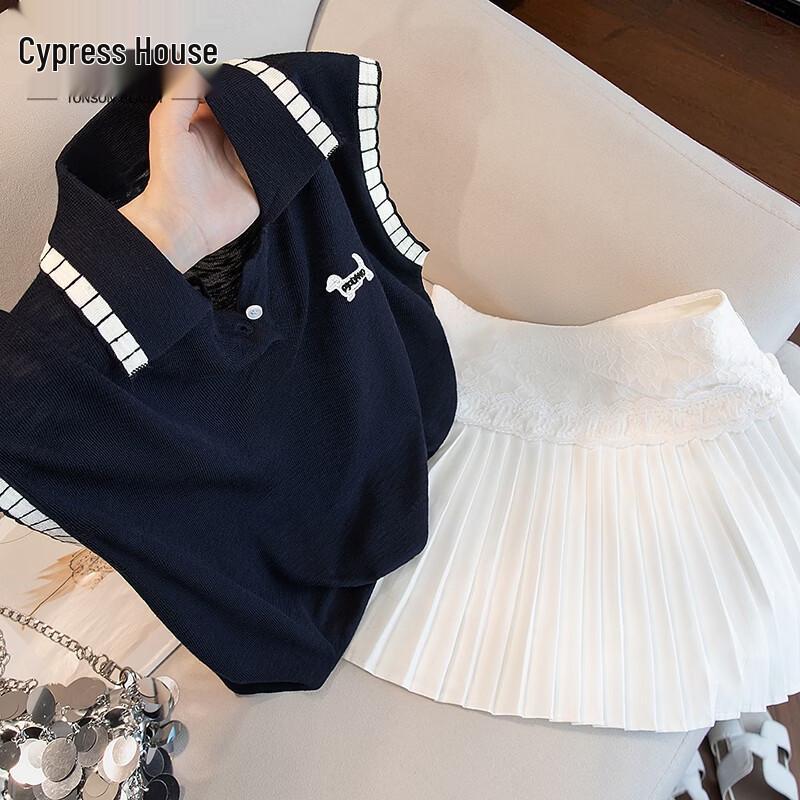 Women s Color Block Lapel Sleeveless Knitted Pullover One Size
