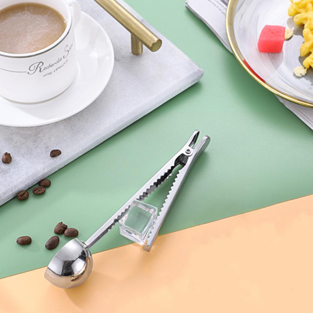Stainless Steel Coffee Scoops Clip Tablespoon with Multifunctional Sealing Bag Clip for Ground Coffee and Beans