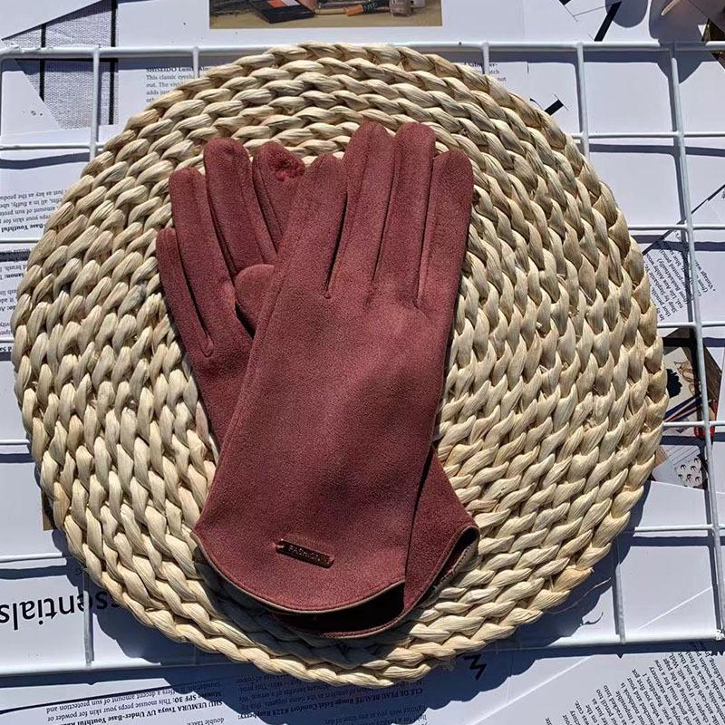Suede Thermal Gloves Fleece Thickened Driving Gloves Outdoor Sports Touch Screen Split-Finger Gloves Women