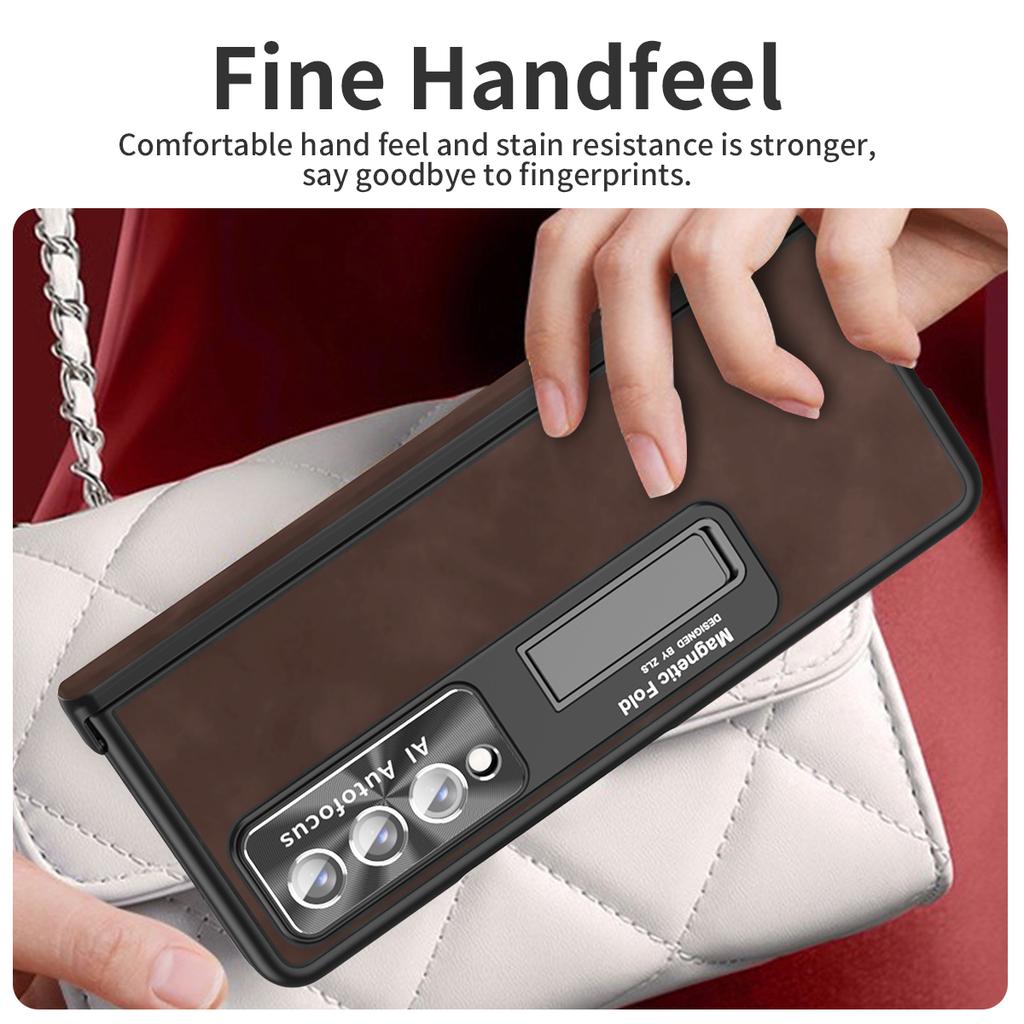 Anti -Dust Matte Leather Kickstand Coque Case For Samsung Galaxy Z Fold 4 5g Fold4 Fold 3 Fold3 Zfold4 Front Glass Film Cases
