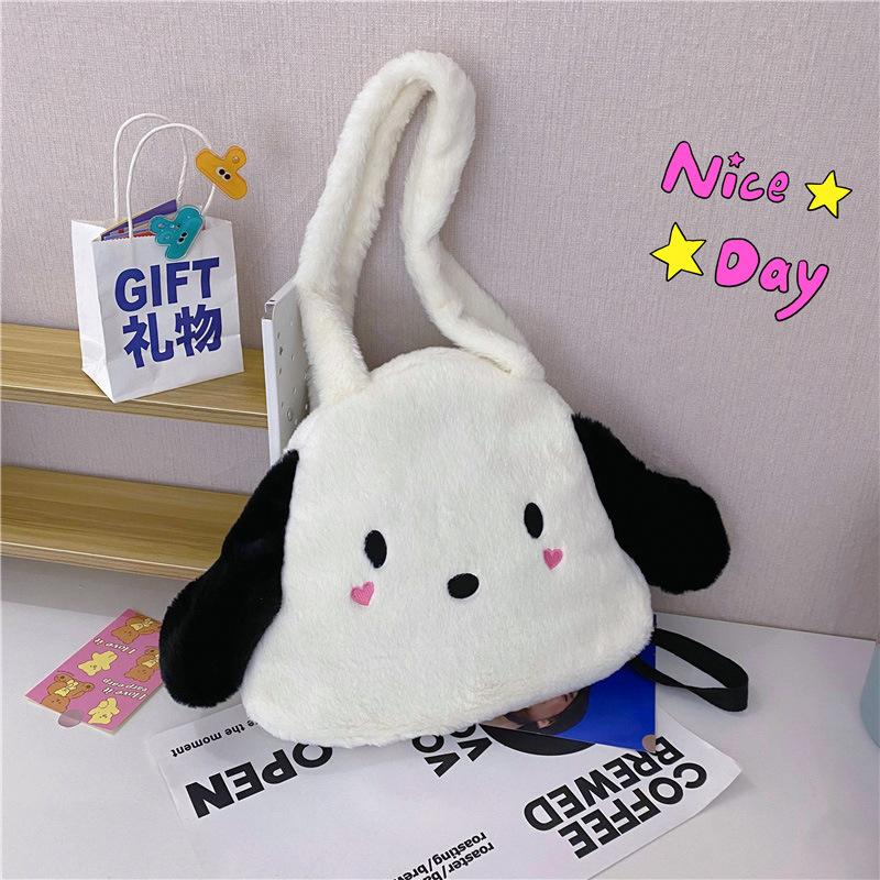 Tote Bag Korean Large Capacity Cartoon Puppy 2025 Plush Ins Cute Student Shoulder Backpack Plush Bag