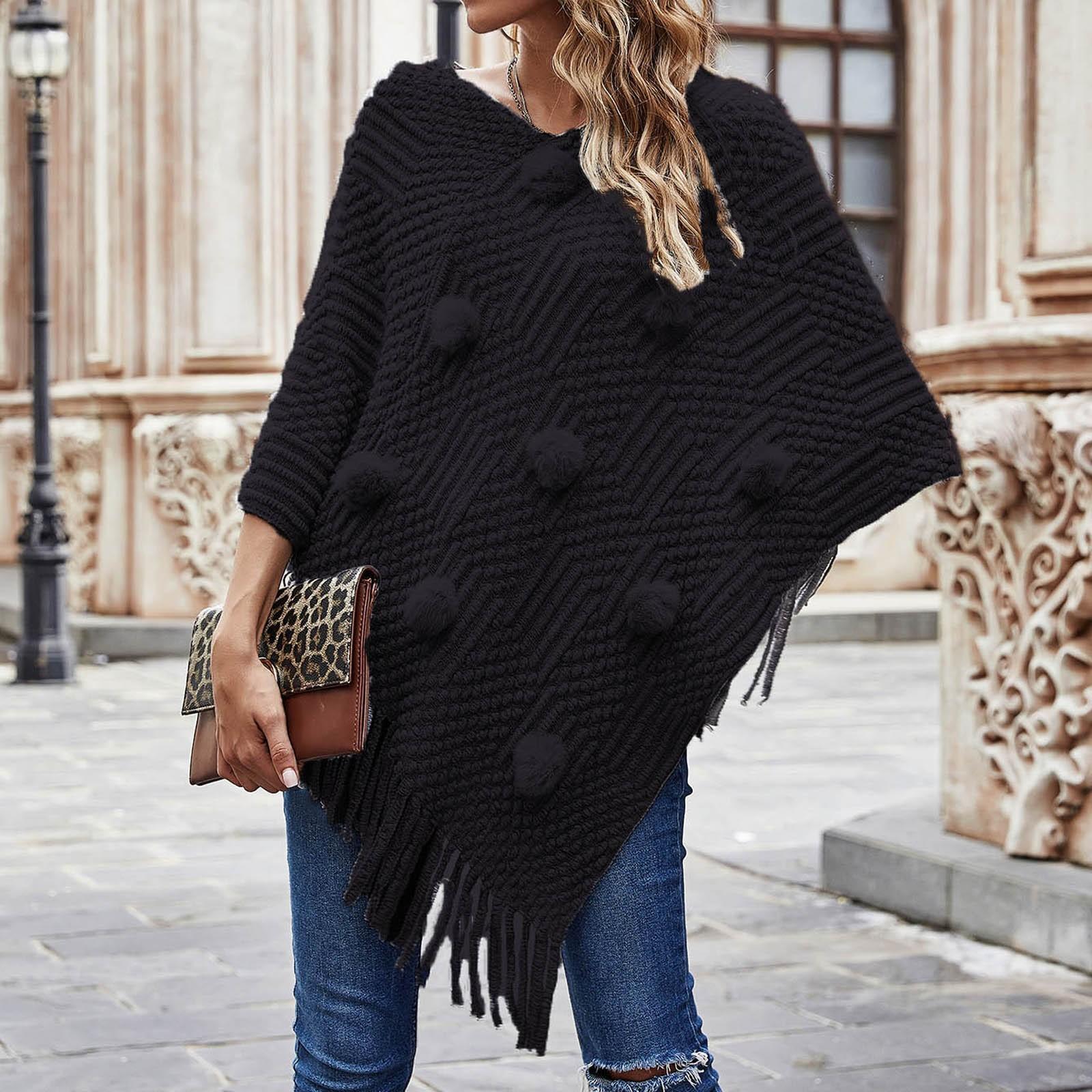 

Жіноча мода Temperament Повсякденне зачіска з бахромою, светр-накидка, пальто-відро M чорний