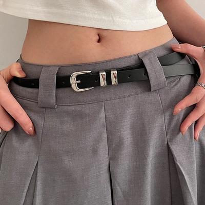 Fashionable Thin Belts for Woman Minimalist Solid Color Versatile Belts Beautiful Silver Color Metal Buckle Belts