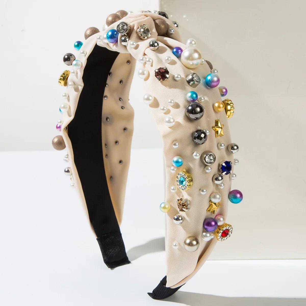 

Европейский и американский узел из ткани, гвозди тяжелой промышленности, жемчужный цвет, высококачественная повязка на голову, универсальные аксессуары для волос