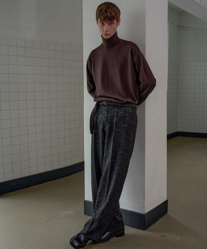 TRIP LE SENS [Belt Set] Exclusive Black Jacquard Wide Slacks_Black