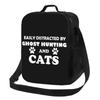 Easily Distracted By Ghost Hunting And Cats Lunch Bags Insulated Bento Box Portable Lunch Tote Resuable Picnic Bags Thermal Bag