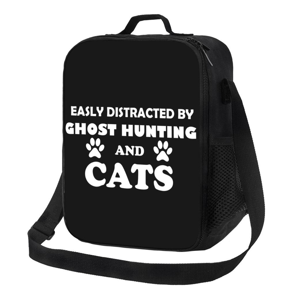 Easily Distracted By Ghost Hunting And Cats Lunch Bags Insulated Bento Box Portable Lunch Tote Resuable Picnic Bags Thermal Bag