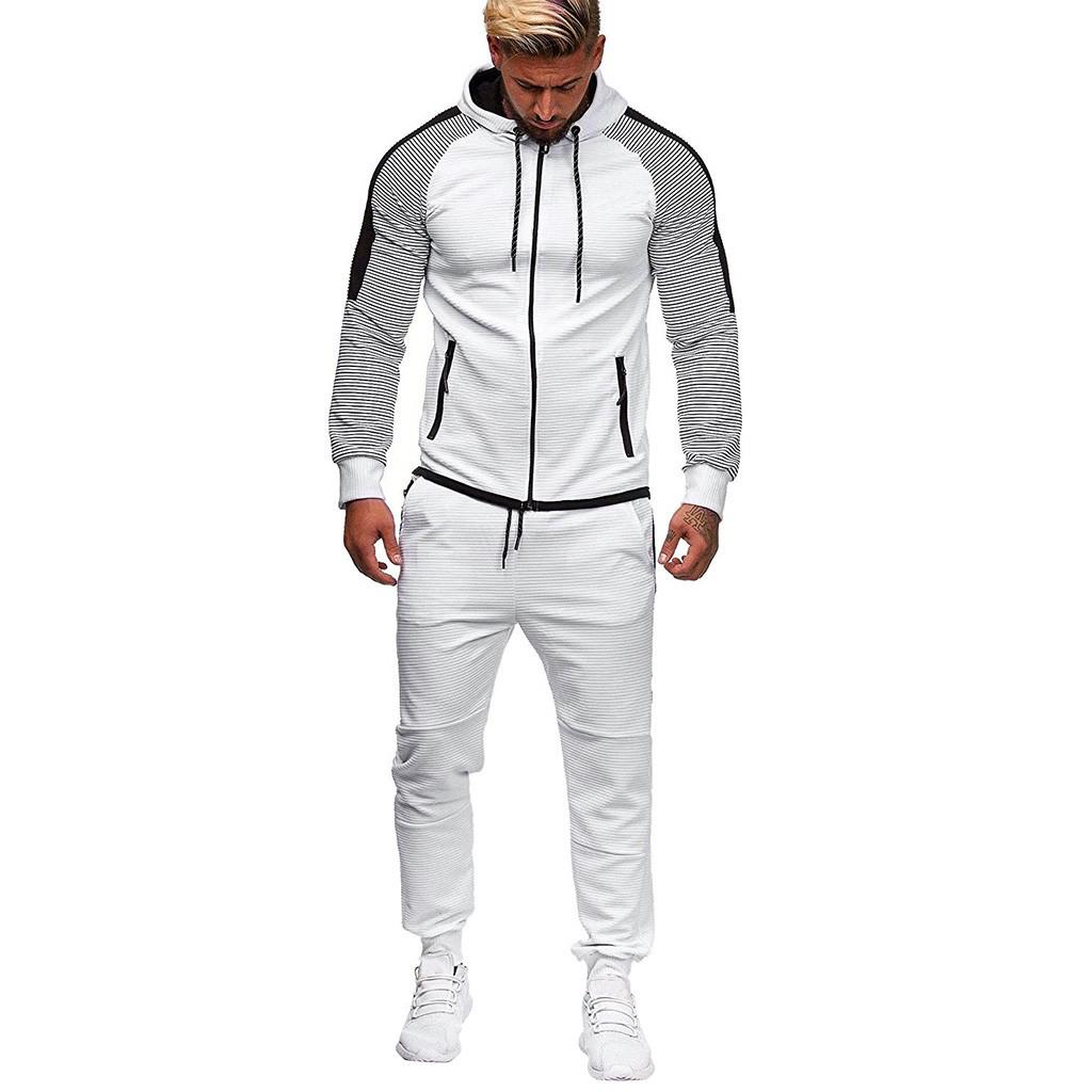 Mens  Gradient Zipper Print Sweatshirt Top Pants Sets Sport Suit Tracksuit
