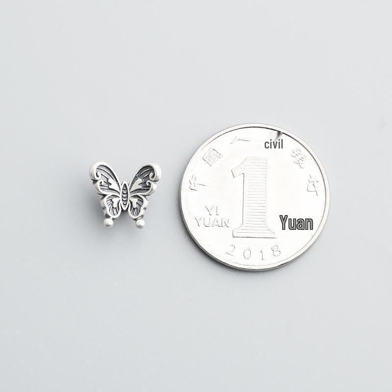 Retro Thai S925 Sterling Silver Butterfly Spacer Beads for DIY Beading, Bracelets, Necklaces, and Jewelry Accessories.