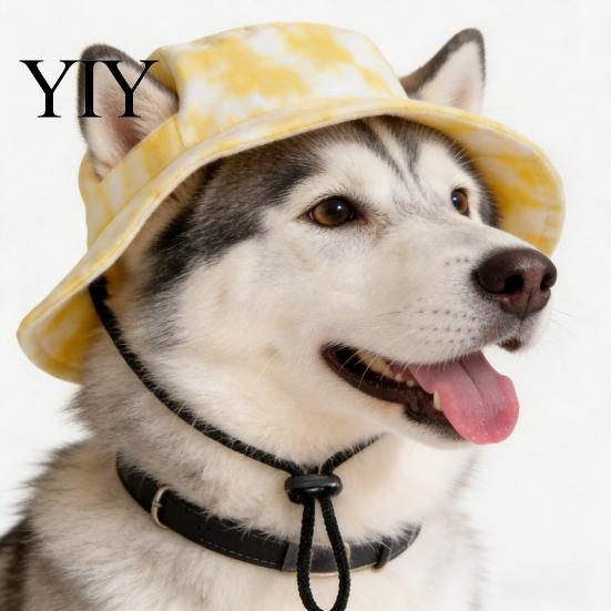 Pet Sun Hat Dog with Ear Holes, Wide Brim Protection Hat, Adjustable Drawstring Cap for Small And Medium Dogs Outdoor Walking Hiking Secure Fit
