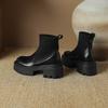 Krazing Pot Microfiber Autumn Winter Shoes Thick High Heels Thick Bottom Size 43 Motorcycle Boots Stretch Knitwear Ankle Boots