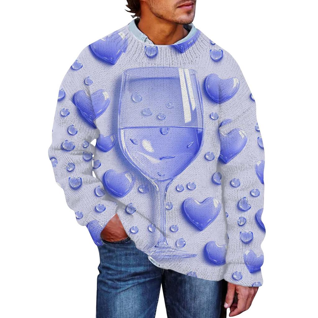 Pánský Valentýnský potisk Faux svetr, Mikina s kulatým výstřihem, Volný top s dlouhým rukávem