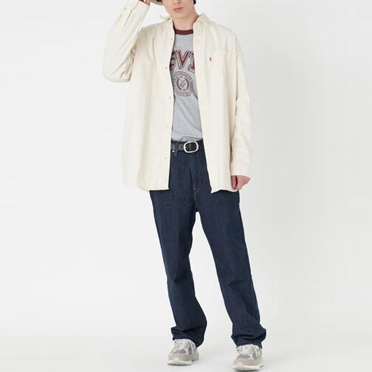 Levis Solid Color Single-Breasted Collar Long Sleeve Shirt Men Shirts White A7556-0000