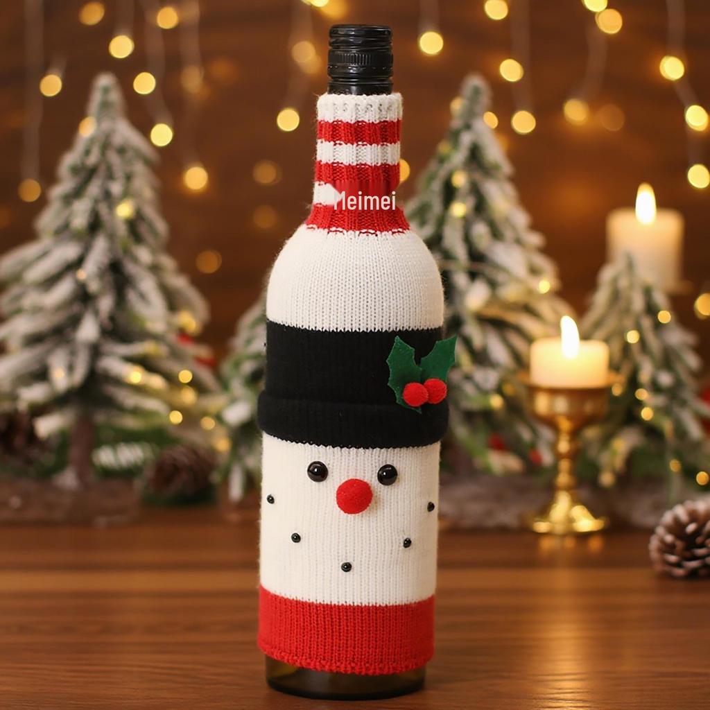 Christmas Wine Bottle Covers: Knitted Santa & Snowman Decorations for Holiday Dining