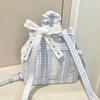 Blue lace plaid backpack women's  new sweet ruffle edge backpack college style commuter bag