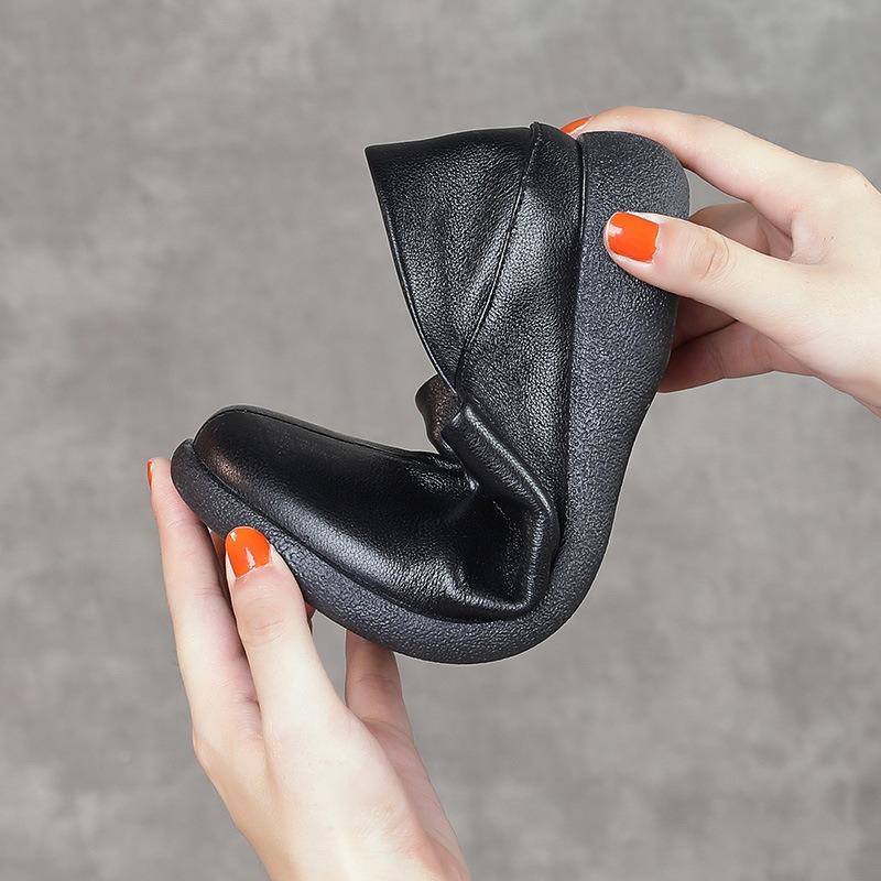 Literary and retro women's single shoes, genuine leather soft-soled mother shoes, flat-soled casual middle-aged and comfortable leather shoes
