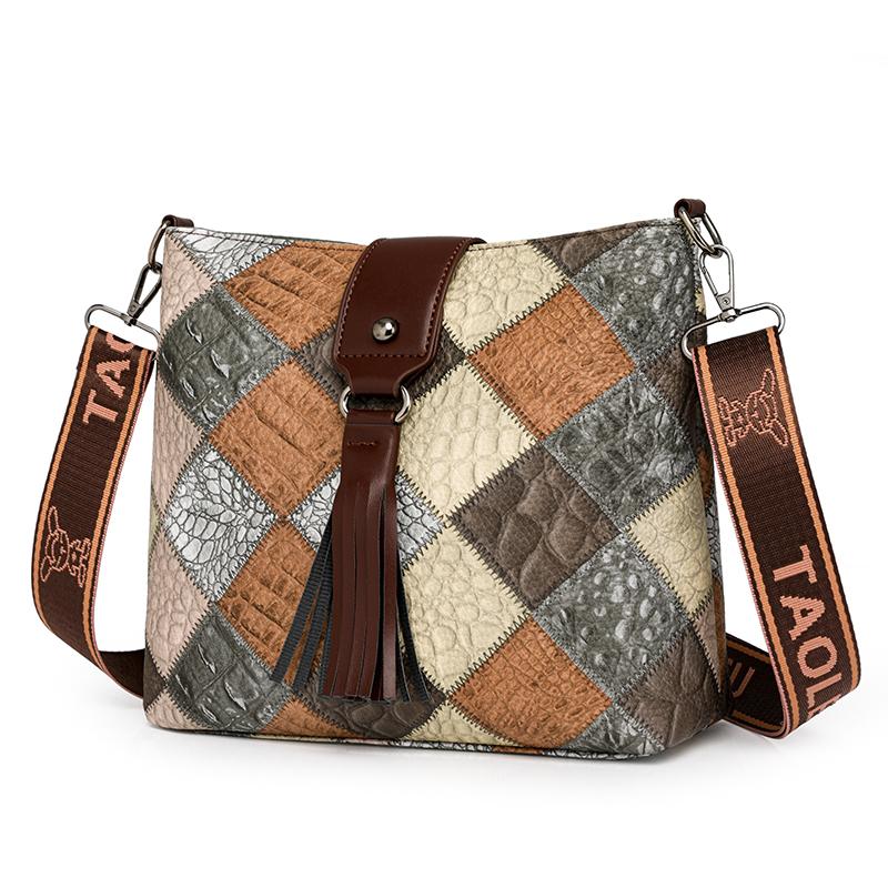 Women's Contrast Color Crossbody Bag Large Capacity Bucket Bag Mother Bag