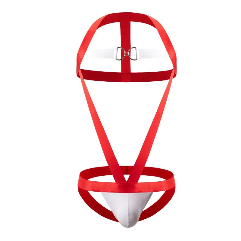 Men'S Bodysuit Bondage Body Chest Strap Panties With Christmas Hat Harness Costume Elastic Strap Jockstrap Thongs Lingerie