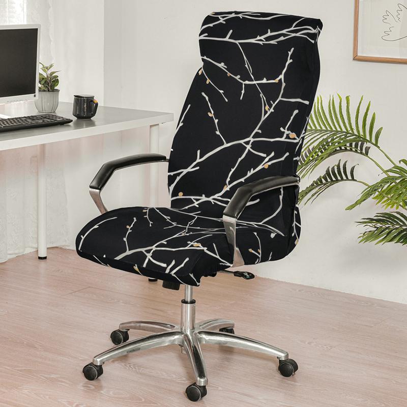 Stretch Computer Office Chair Cover With Durable Zipper Removable Spandex Rotating Boss Chair Slipcovers Anti-Dust M/L Sizes