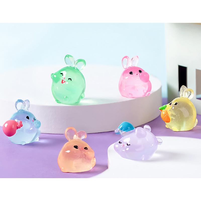 Cute Glowing Fat Bunny Resin Figurines Miniature Desk And Car Decor