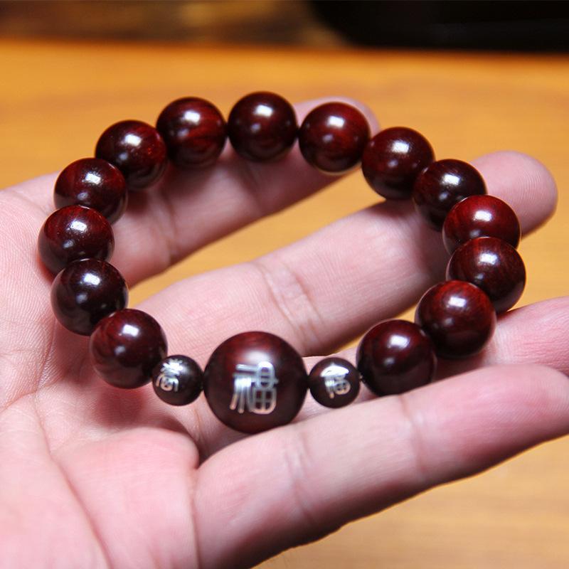 Creative lobular red sandalwood wrong silver Duofu men's and women's bracelets, national tide wind wood silver inlaid blessing bracelet jewelry