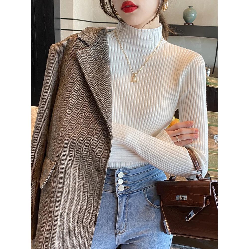 

Elegant Solid Basic Knitted Tops Women Turtlneck Sweater Long Sleeve Casual Slim Pullover Fashion Simple Chic Clothes One Size белый