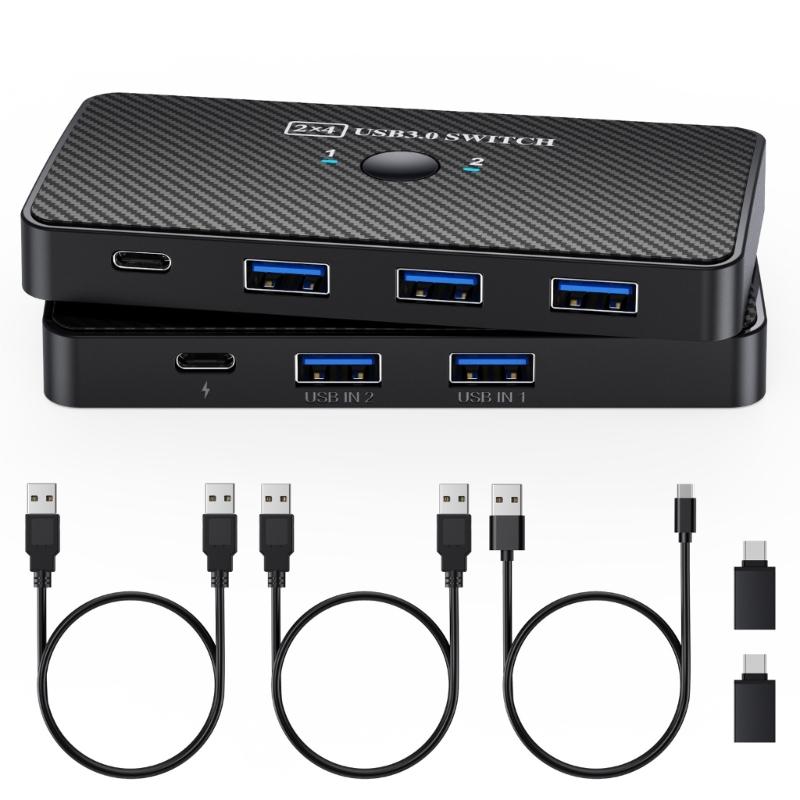 Compactly USB Switching Splitter For Simultaneous Double PC Connection Fast 5Gbps File Transfer Plugs and Play for Computer 1