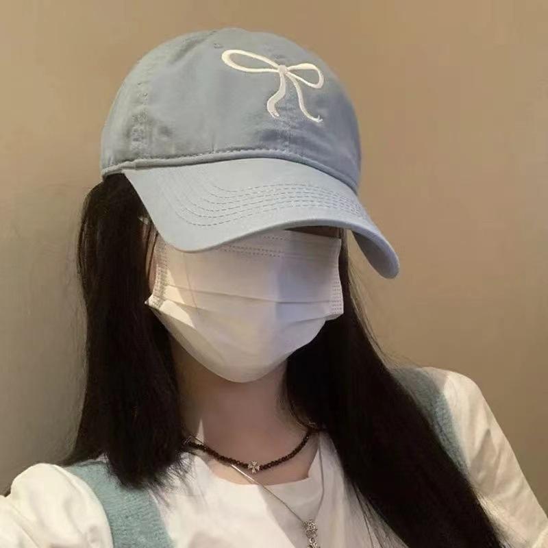 Korean-style fashionable soft-top baseball cap for women, spring casual versatile bowknot duckbill cap, sun protection sun hat