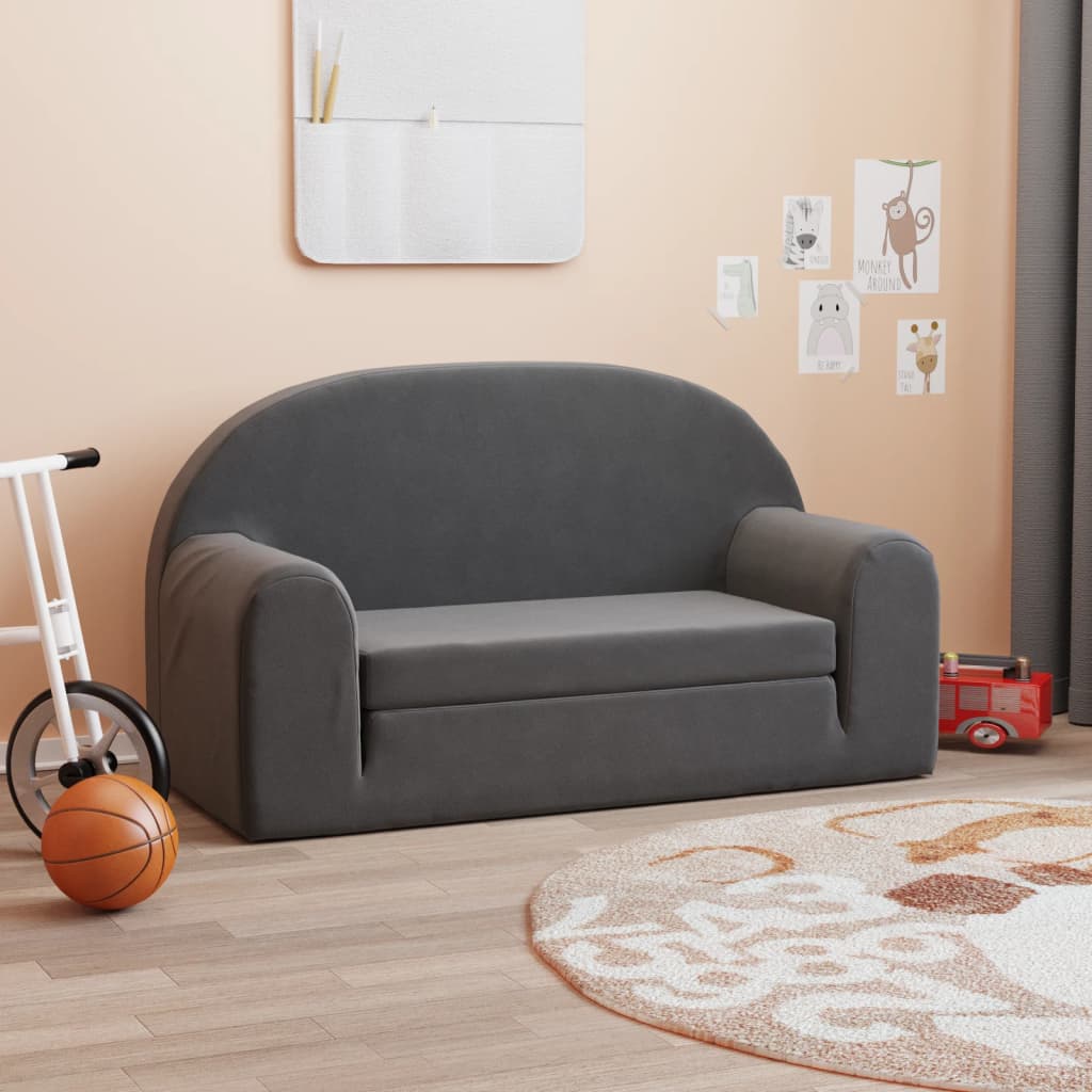 Vidaxl 2-Os. Sofa Dla Dzieci, Rozkładana, Antracytowa, Miękki Plusz